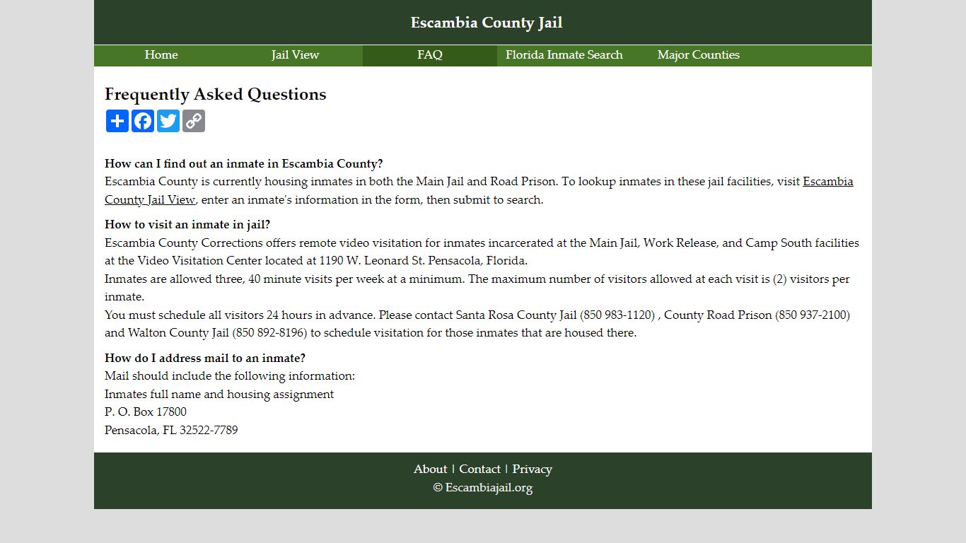 Frequently Asked Questions - Escambia County Jail